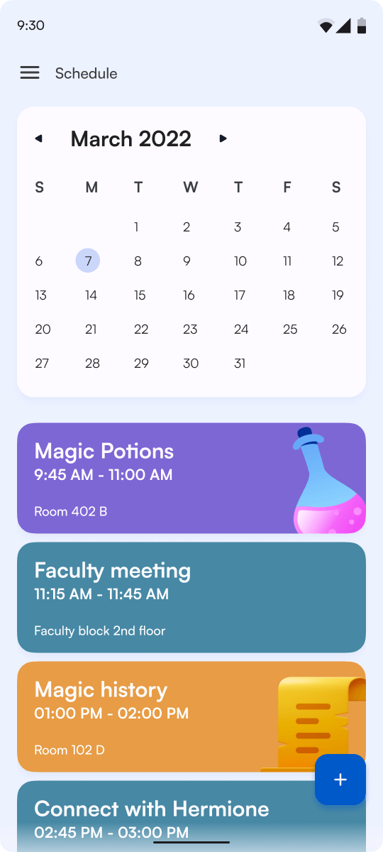 Schedule screen